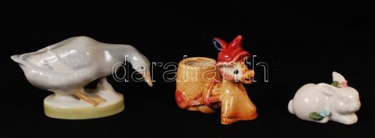 3 db porcelán figura (nyuszi, kecske, liba), hibátlan, m: 3 és 8 cm között