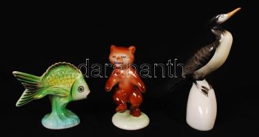 3 db Hollóházi porcelán figura, hibátlan, m: 8 és 14 cm között