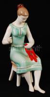 Hollóházi porcelán lány paprikával, hibátlan, jelzett, m: 26 cm