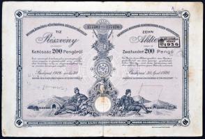 Budapest 1926. Magyar Általános Kőszénbánya Részvénytársulat 10 részvénye egyenként 200P-ről, szárazpecséttel, bélyegzéssel T:III