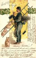 1899 New Year, chimney sweeper, litho