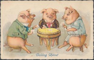 New Year, pigs, playing cards