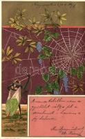 Bug, spiderweb; floral litho