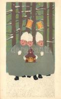 'Az Iparművészeti Iskola levelezőlapjai' Ungarische Werkstätte no. 2028. kiadja Rigler Rt. / Hungarian folklore, Christmas greeting card