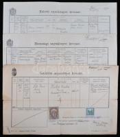 1908-1986 32 db okmány, illeték- és okmánybélyegekkel ellátva