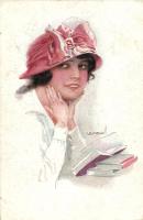 Lady with books "Erkal" No. 308/. s: Usabal (EK)