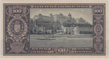 1926. 100P Lipcsében készült próbanyomat hátlapja, előlap üres, "SPECIMEN" perforációval, 2 kis lyukkal érvénytelenítve, ismeretlen vízjellel T:II ragasztásnyom a hátoldalon, tűlyukak Hungary 1926. 100 Pengő only back printers proof with "SPECIMEN" perforation, cancelled by holes, with unknown watermark C:XF gluemarked on the backside, pinholes Adamo SP16M/1