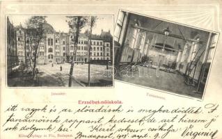 Budapest XIV. Erzsébet Nőiskola, Játszótér, Tornaterem, belső, Klösz (Rb)