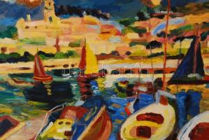 Schéner Mihály (1923-2009): Mediterrán város. Olaj, farost, jelzett, keretben, 50×70 cm