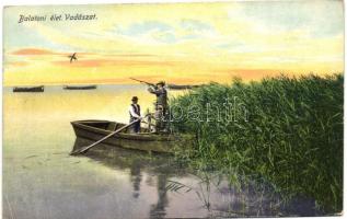 Balatoni élet, kacsa vadászat, csónak (EK)