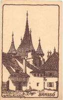 Brassó, Kronstadt; Katalin kapu, szignózott / gate, artist signed (vágott / cut)