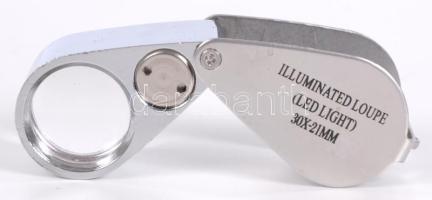 Illuminated / 30x-21mm LED világítással ellátott fém ékszerész loupe új állapotban