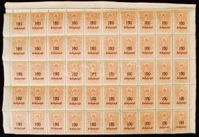 1934 10f illetékbélyeg 100AP felülnyomással, teljes ívben