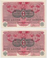 1916. 1K "Deutschösterreich" felülbélyegzéssel (2x) sorszámkövetők T:I,I-  Adamo K3B