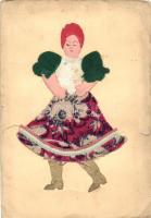 Hungarian lady, silk card, folklore (b)