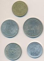 Tajvan 1950-1981. 2c + 5c Br + 1Y + 5Y + 10Y T:2,2- Taiwan 1950-1981. 2 Chiao + 5 Chiao Br + 1 Yuan + 5 Yuan + 10 Yuan C:XF,VF Krause Y# 534,546,536,548,553