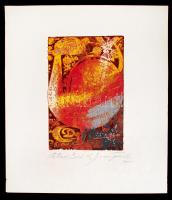 Domján József (1907-1992): Stellar bird. Színezett fametszet, papír, jelzett, 36×24 cm