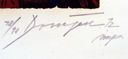 Domján József (1907-1992): Stellar bird. Színezett fametszet, papír, jelzett, 36×24 cm