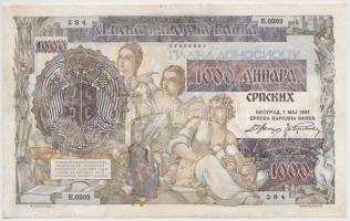 Szerbia/német megszállás 1941. 1000D (500D-os bankjegyre nyomtatva) T:restaurált Serbia/German occupation 1941. 1000 Dinara (printed on 500 Dinara) C:restored Krause 24