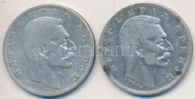 Szerbia 1904. 1D Ag "I. Péter" + 1912. 1D Ag "I. Péter" T:3
Serbia 1904. 1 Dinar...