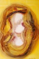 Macskássy Izolda (1945-): A három grácia. Vegyes technika, selyem kartonra kasírozva, üvegezett kere...