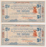 Fülöp-szigetek/Bacolod/Negros Occidental Provincial Currency Committee 1942. 5c (2x) sorszámkövetők T:I-  Philippines/Bacolod/Negros Occidental Provincial Currency Committee 1942. 5 Centavos (2x) sequential serials C:AU