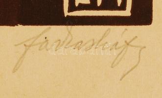 Farkasházy Miklós (1895-1964): Zenebohócok. Linó, papír, jelzett, üvegezett keretben, 30×20 cm