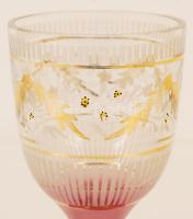 Üveg kehely, kézzel festett, hibátlan, kopott, m:14,5 cm