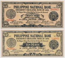 Fülöp-Szigetek/II. Világháborús megszállás alatti szükségpénz/Cebu 1941. 10P + 20P T:III Philippines/Treasury Emergency Currency Certificate/Cebu 1941. 10 Pesos + 20 Pesos C:F Krause S217,218
