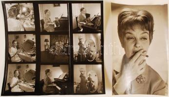 cca 1970 Kotnyek Antal (1921-1990): Tolnay Klári (1914-1998) színésznő az otthonában, 9 db fotó 6x6 cm és 1 db portré 18x12 cm