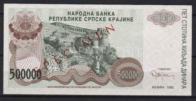 Horvátország/Krajina Szerb Köztársaság 1993. 500.000D Minta "OOO" sorszámmal T:I