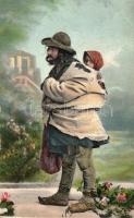 Erdélyi vándor cigány; Divald & Monostory / Siebenbürger Wander-Zigeuner / Transylvanian wandering gypsy man, folklore