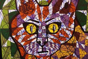 Sugár Gábor (1976-): Cica fej. Akril, vászon, jelzett, 70x50 cm