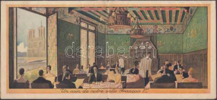 cca 1928 Rôtisserie Périgourdine, temple des gourmets. Párizsi étterem reklámja, kihajtható részletes heti menüvel.