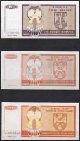 Horvátország/Krajina Szerb Köztársaság 1992-93. 3 db klf bankjegy T:I