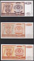 Horvátország/Krajina Szerb Köztársaság 1992-93. 3 db klf bankjegy T:I