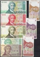 Horvátország 1992. 8 db klf bankjegy T:I