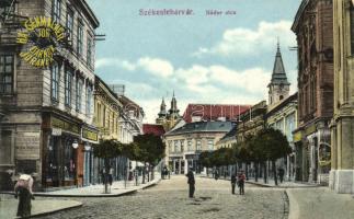 Székesfehérvár, Nádor utca, Biztosító Társaság, Kováts üzlete, Sörcsarnok, Rudbányai Imre üzlete, Orvosi Kötszer Raktár