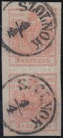 3kr vertical pair HP III with large margins, small paper creases SZOLNOK