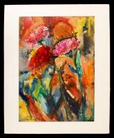 Fonyódi Kálmán (1936-): Rózsák. Akvarell, papír, jelzett, paszpartuban, 28×40 cm