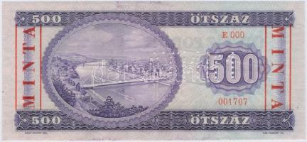 1969. 500Ft "E 000 - 001707" sorozat és sorszámmal, piros "MINTA" felülnyomással...