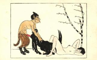 Wild pornographic hand-painted postcard