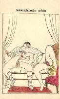 Nászéjszaka után / Pornographic hand-painted postcard