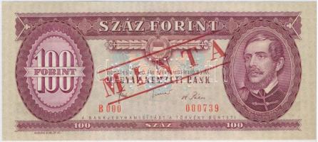 1980. 100Ft "B 000 - 000739" sorozat és sorszámmal, piros "MINTA" felülnyomással és perforációval T:I Hungary 1980. 100 Forint with "B 000 - 000739" serial number and with red "MINTA" (SPECIMEN) overprint and perforation C:UNC Adamo F34Ma