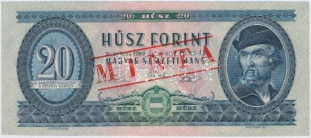 1969. 20Ft "C 000 - 001209" sorozat és sorszámmal, piros "MINTA" felülnyomással és perforációval T:I Hungary 1969. 20 Forint with "C 000 - 001209" serial number and with red "MINTA" (SPECIMEN) overprint and perforation C:UNC Adamo F15Ma