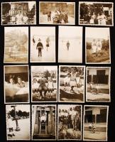 cca 1930-1933 15 darabos vegyes fotó tétel: családi fényképek több helyszínről: Budapest (Marczibányi téri jégpálya, Rózsadomb), Kőszeg, Tarcsafürdő; különféle formátumban.