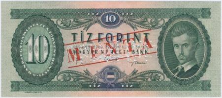 1969. 10Ft "A 000 - 001336" sorozat és sorszámmal, piros "MINTA" felülnyomással és perforációval T:I Hungary 1969. 10 Forint with "A 000 - 001336" serial number and with red "MINTA" (SPECIMEN) overprint and perforation C:UNC Adamo F7Ma