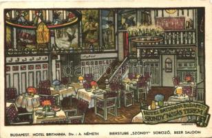 Budapest VI. Hotel Britannia, Szondy söröző s: Haranghy J. (fa)