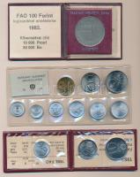 1981. 2f-10Ft 9db klf érmés forgalmi sor fóliatokban + 1983. 20f + 5Ft + 10Ft "FAO" tokban tanúsítvánnyal + 100Ft "FAO" tokban tanúsítvánnyal T:1,BU