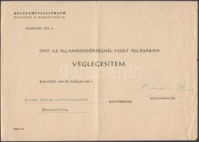1948 Kádár János bélyegzett aláírása belügyminiszteri minőségében rendőrségi véglegesítő okiraton.